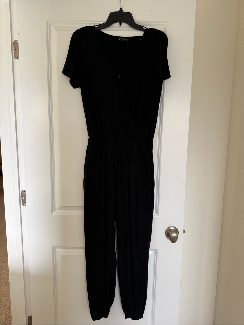Everyday Black Short-Sleeve Jumpsuit with Drawstring Waist